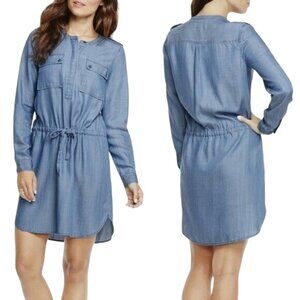 VINCE CAMUTO Dress, Light Blue Chambray 100% Rayon Belted Pockets Long Sleeve, L
